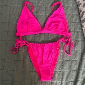 Aerie Hot Pink Ribbed Bikini Set